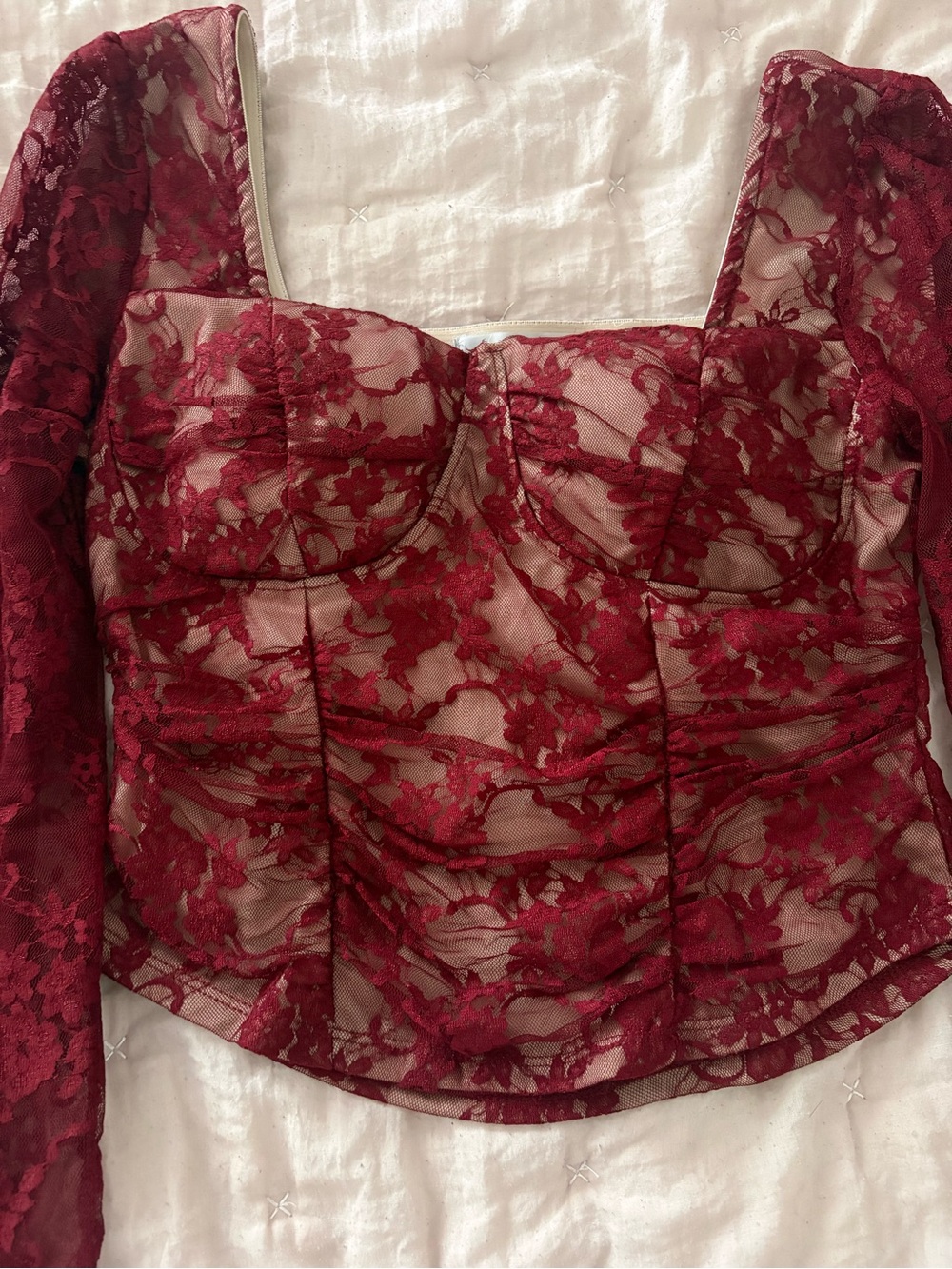 Madden Girl Burgundy Floral Corset Lace Top - Picture 5 of 10